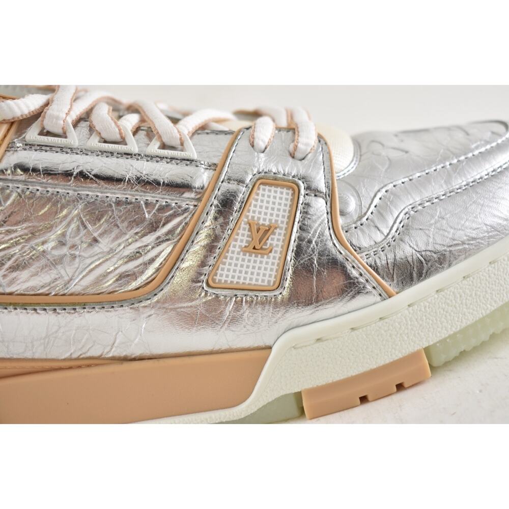 Louis Vuitton Metallic Silver Beige White Low Top Trainer Sneaker UK 9 US 10 11 - Picture 5 of 16